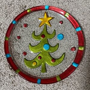 Festive Glass Holiday Plate with Christmas Tree Design by Lori Siebert